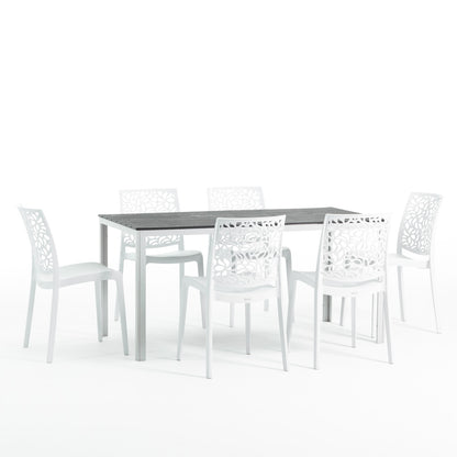Thomas & Anna tavolo da giardino con 6 sedie impilabili, 6 sedie bianco, tavolo bianco/ardesia