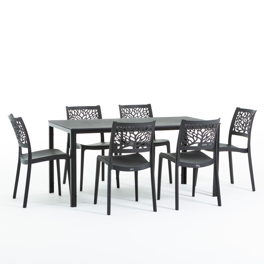 Thomas & Flora tavolo da giardino con 6 sedie dal design naturale, 6 sedie antracite, tavolo antracite