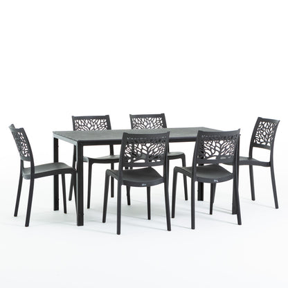 Thomas & Flora tavolo da giardino con 6 sedie dal design naturale, 6 sedie antracite, tavolo antracite