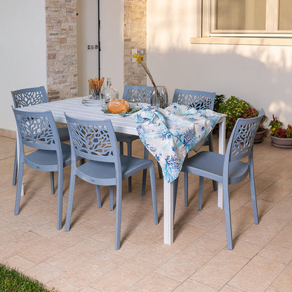 Thomas & Flora tavolo da giardino con 6 sedie dal design naturale, 6 sedie cemento, tavolo bianco