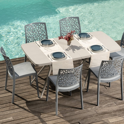 Oliver & Anna tavolo da giardino 158x84 cm con 6 sedie impilabili, 6 sedie cemento, tavolo grigio chiaro