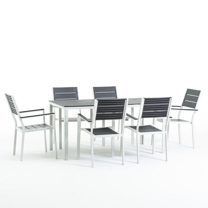 Thomas & Adele set pranzo da esterno con 6 sedie effetto legno, colore bianco/ardesia, dimensione tavolo 156x78 cm