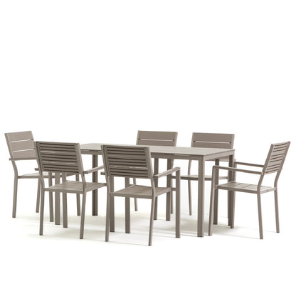 Thomas & Adele set pranzo da esterno con 6 sedie effetto legno, colore champagne, dimensione tavolo 156x78 cm