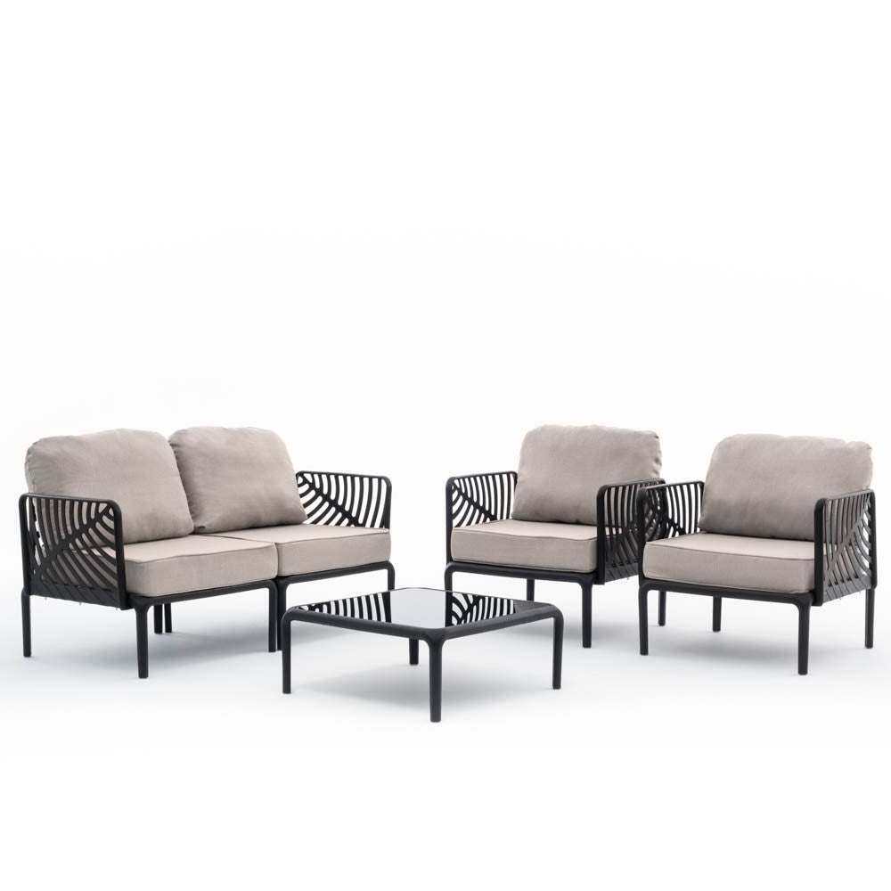 Kenzia – set da giardino di design divano, poltrone, tavolino
