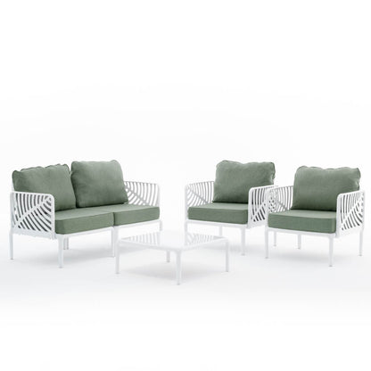 Kenzia – set da giardino di design divano, poltrone, tavolino
