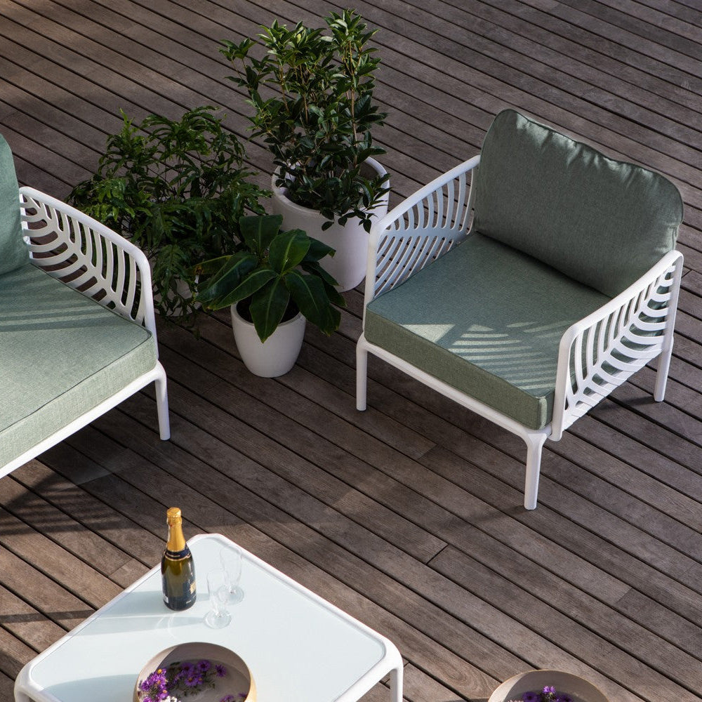 Kenzia – set da giardino di design divano, poltrone, tavolino