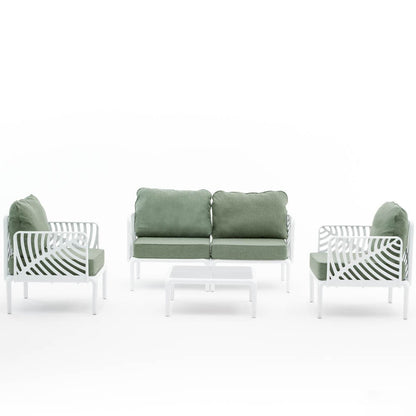 Kenzia – set da giardino di design divano, poltrone, tavolino, colore bianco & pistacchio