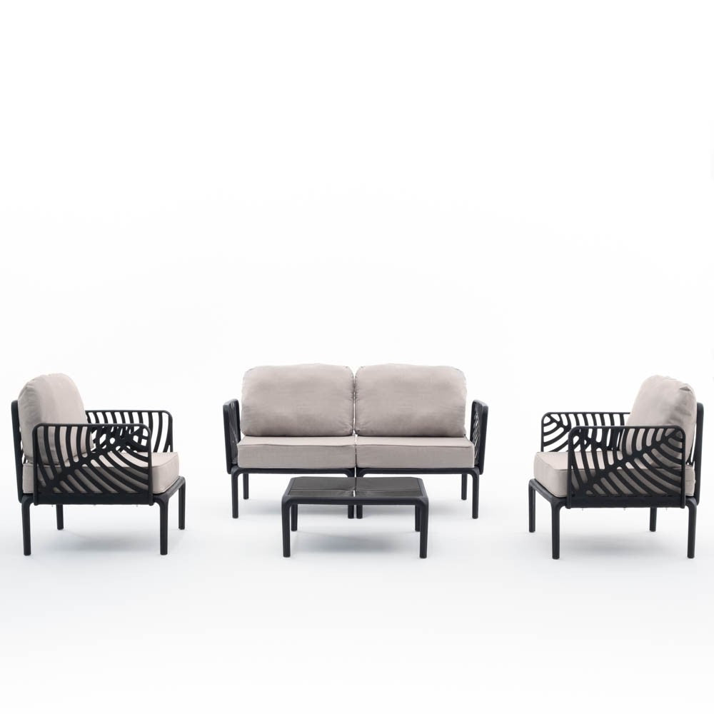 Kenzia – set da giardino di design divano, poltrone, tavolino, colore antracite & corda