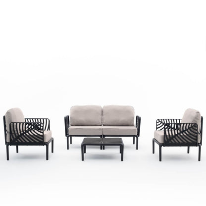 Kenzia – set da giardino di design divano, poltrone, tavolino, colore antracite & corda