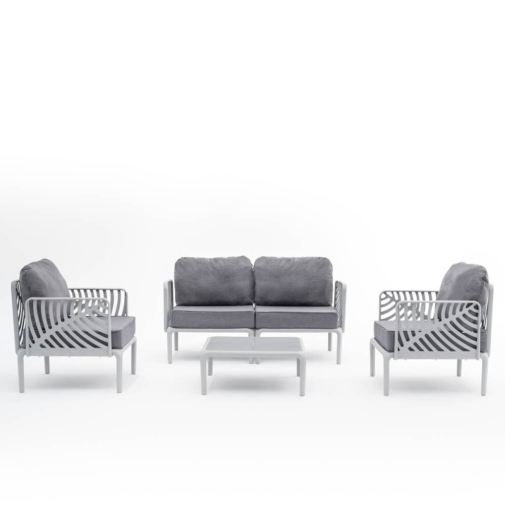 Kenzia – set da giardino di design divano, poltrone, tavolino, colore grigio chiaro & grigio scuro