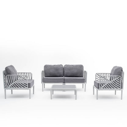 Kenzia – set da giardino di design divano, poltrone, tavolino, colore grigio chiaro & grigio scuro