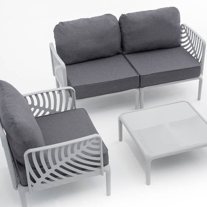 Kenzia – set da giardino di design divano, poltrone, tavolino