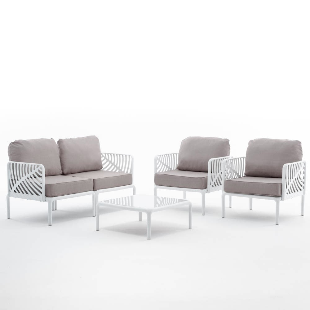 Kenzia – set da giardino di design divano, poltrone, tavolino, colore bianco & corda