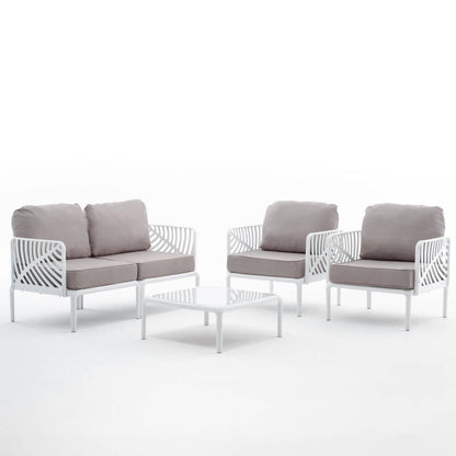 Kenzia – set da giardino di design divano, poltrone, tavolino, colore bianco & corda