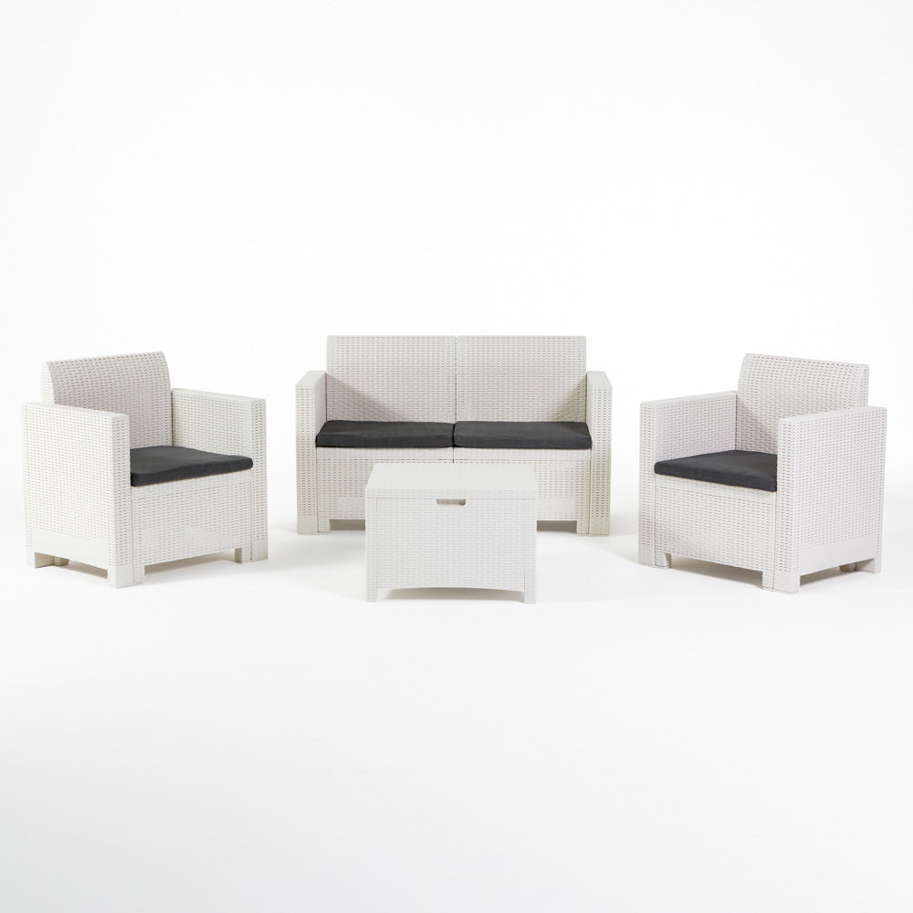 Salina – set relax da giardino 2 posti in polipropilene effetto rattan, colore bianco