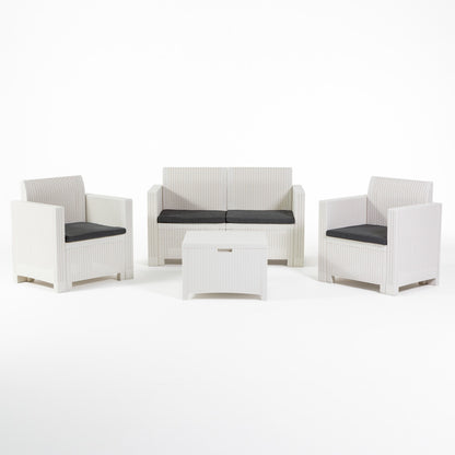 Salina – set relax da giardino 2 posti in polipropilene effetto rattan, colore bianco