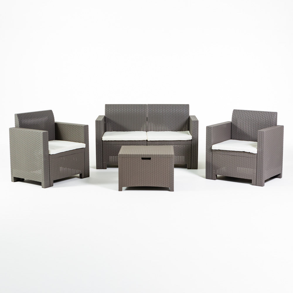 Salina – set relax da giardino 2 posti in polipropilene effetto rattan, colore tortora