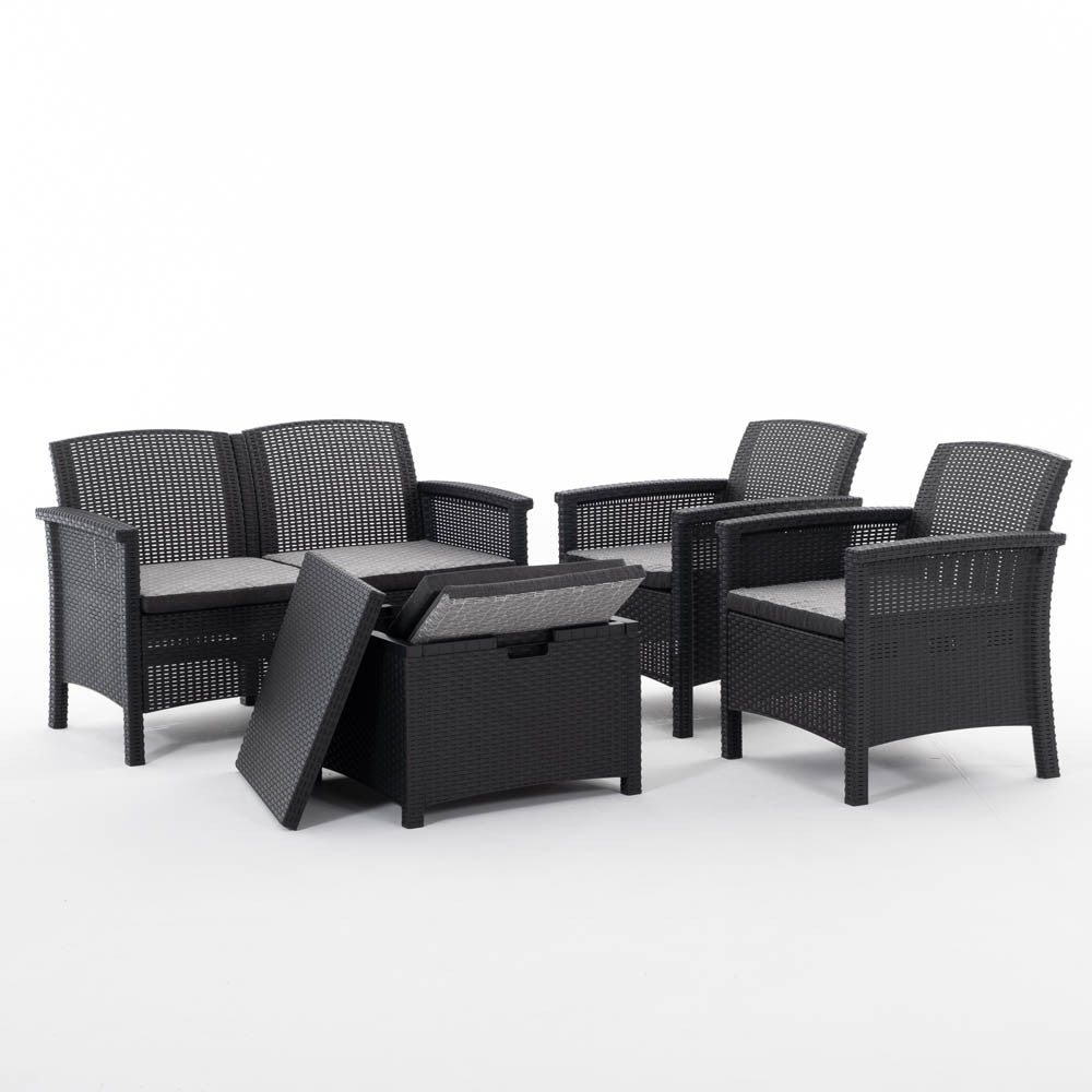 Tropea – set da giardino con divano 2 posti e tavolino contenitore, colore antracite