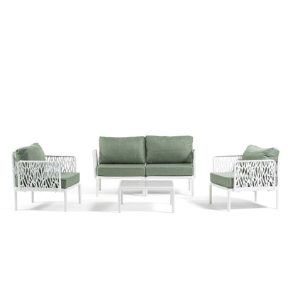 Hoya – set da giardino di design con divano, poltrone e tavolino, colore bianco & pistacchio