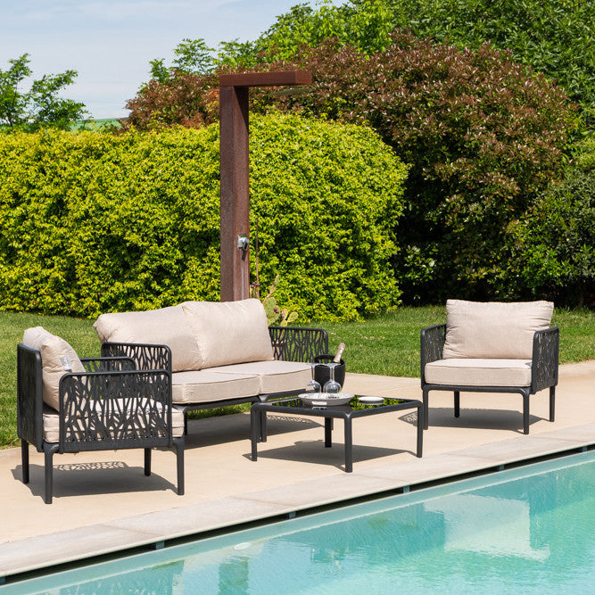 Hoya – set da giardino di design con divano, poltrone e tavolino
