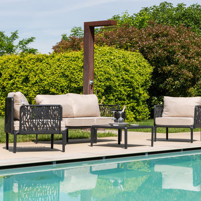 Hoya – set da giardino di design con divano, poltrone e tavolino