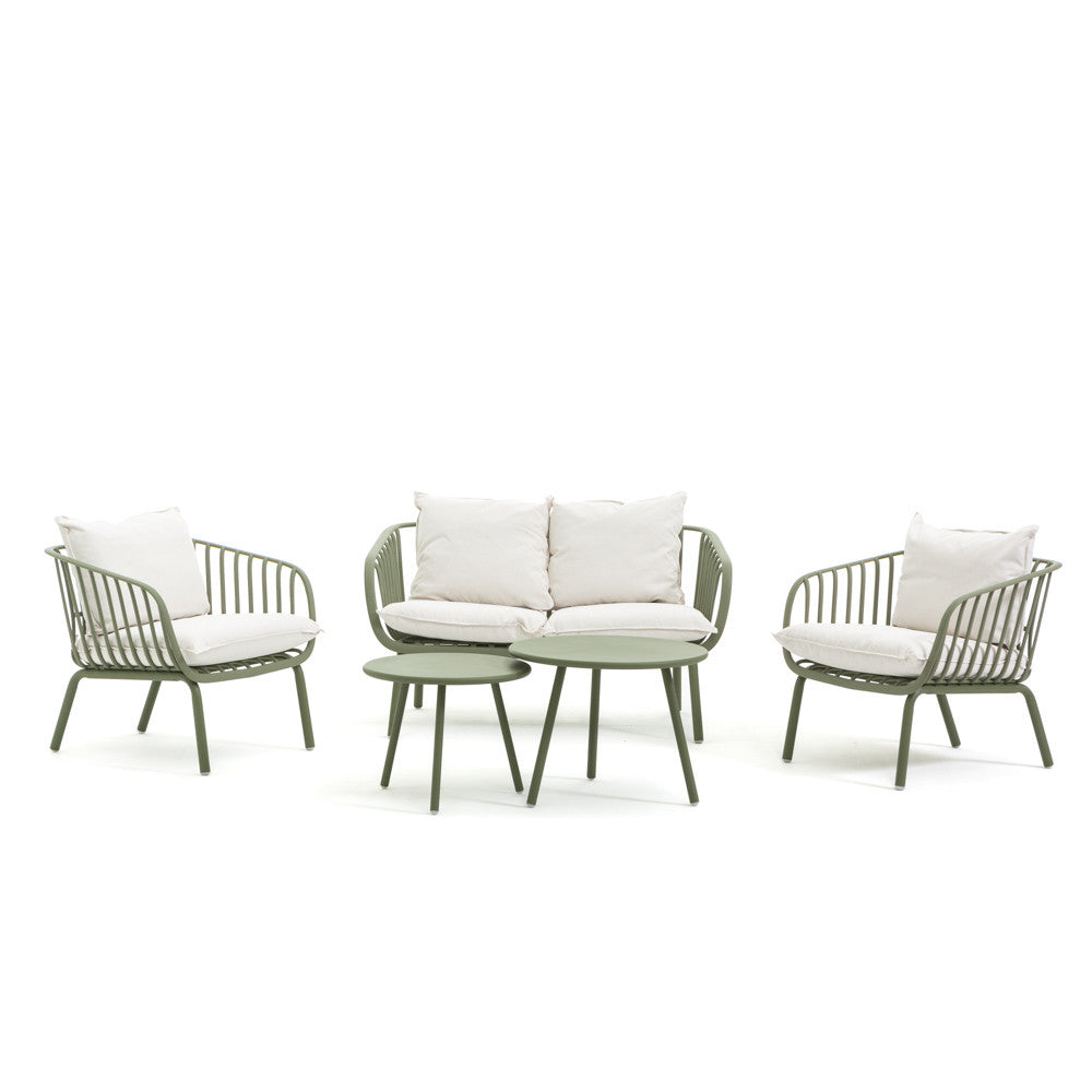 Bellagio – set da giardino 5 pezzi con divanetto e poltrone, colore verde eucalipto