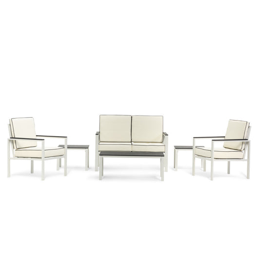 Taormina – salotto da esterno con 3 tavolini e cuscini sfoderabili, colore bianco/ardesia