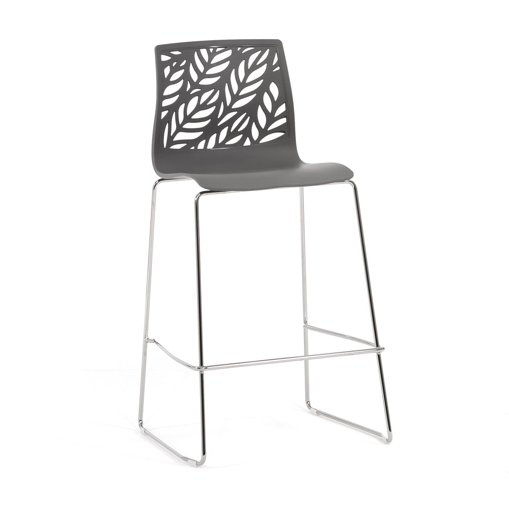 Dafne XL – sgabello in polipropilene con schienale a foglie, colore grigio scuro