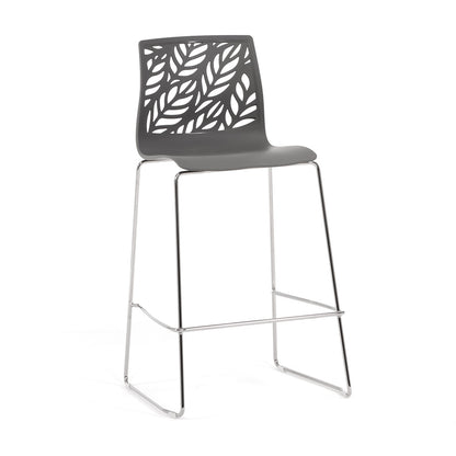 Dafne XL – sgabello in polipropilene con schienale a foglie, colore grigio scuro