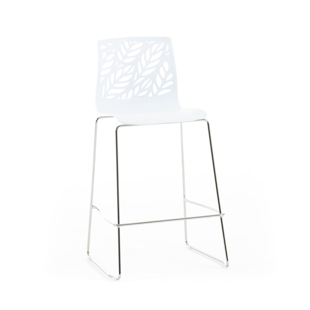 Dafne XL – sgabello in polipropilene con schienale a foglie, colore bianco