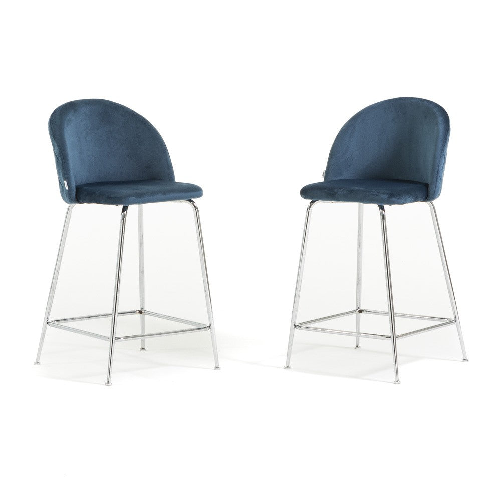 Sara XL – sgabello da cucina in velluto e gambe metallo, colore blu, gambe argento