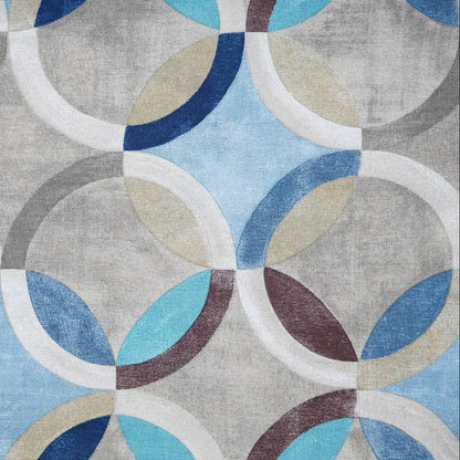 Tovaglia Policotone, dimensione 140x300 cm, fantasia cerchi blu