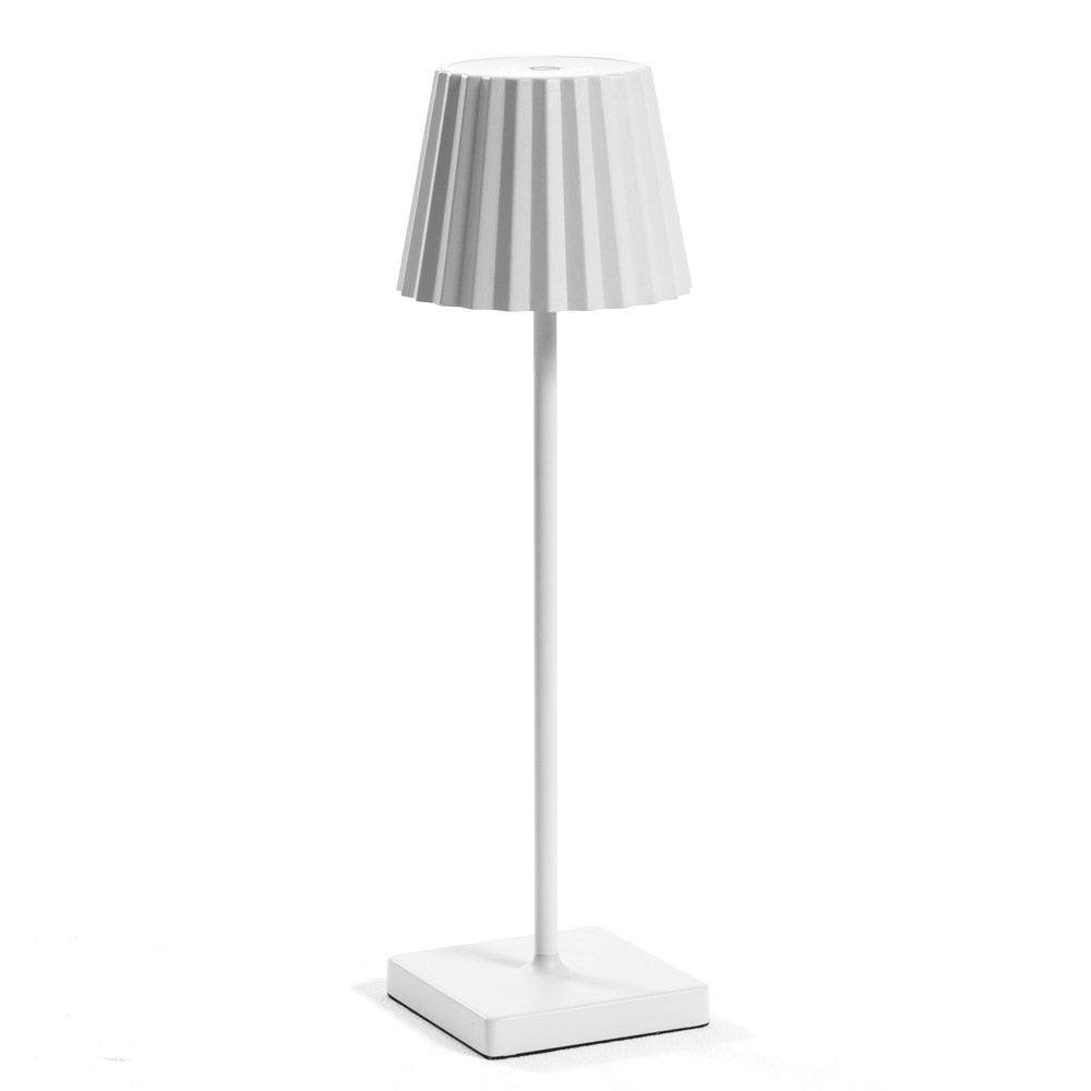 Paola – lampada da tavolo LED ricaricabile con Luce regolabile, colore bianco, forma plissè