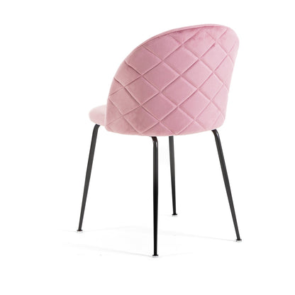 Sara – sedia in velluto con schienale trapuntato a quadri, colore rosa, gambe grigio scuro