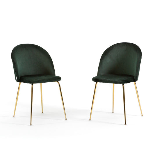 Sara – sedia in velluto con schienale trapuntato a quadri, colore verde scuro, gambe oro