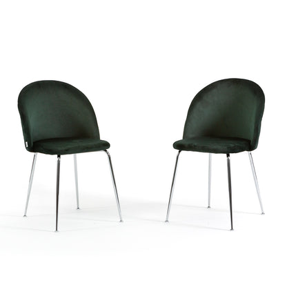Sara – sedia in velluto con schienale trapuntato a quadri, colore verde scuro, gambe argento