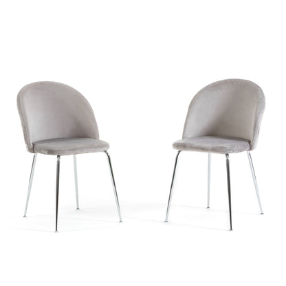 Sara – sedia in velluto con schienale trapuntato a quadri, colore grigio chiaro, gambe argento
