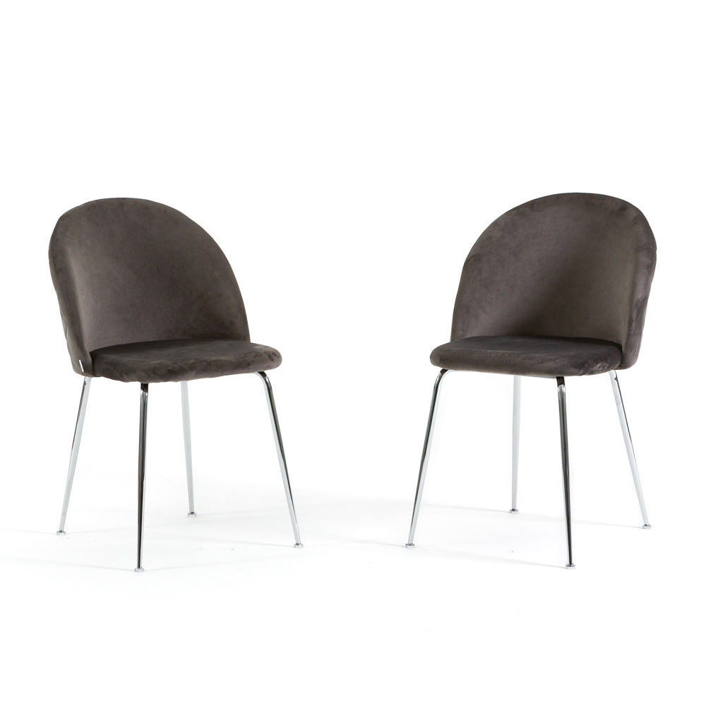 Sara – sedia in velluto con schienale trapuntato a quadri, colore grigio scuro, gambe argento