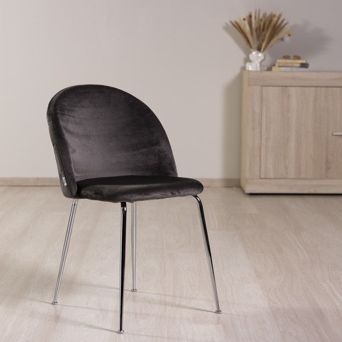 Sara – sedia in velluto con schienale trapuntato a quadri, colore nero, gambe argento