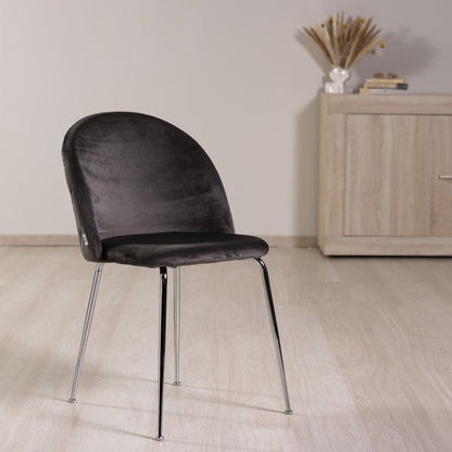 Sara – sedia in velluto con schienale trapuntato a quadri, colore nero, gambe argento