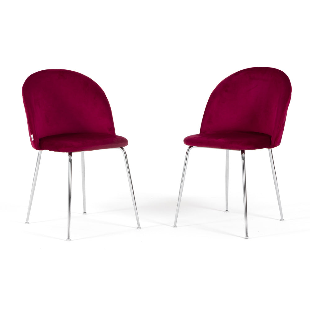 Sara – sedia in velluto con schienale trapuntato a quadri, colore amarena, gambe argento