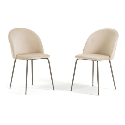 Sara – sedia in velluto con schienale trapuntato a quadri, colore crema, gambe grigio scuro