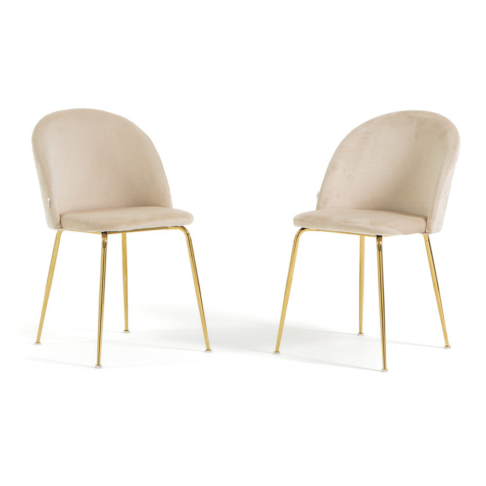 Sara – sedia in velluto con schienale trapuntato a quadri, colore crema, gambe oro