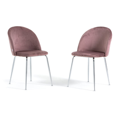Sara – sedia in velluto con schienale trapuntato a quadri, colore rosa blush, gambe argento