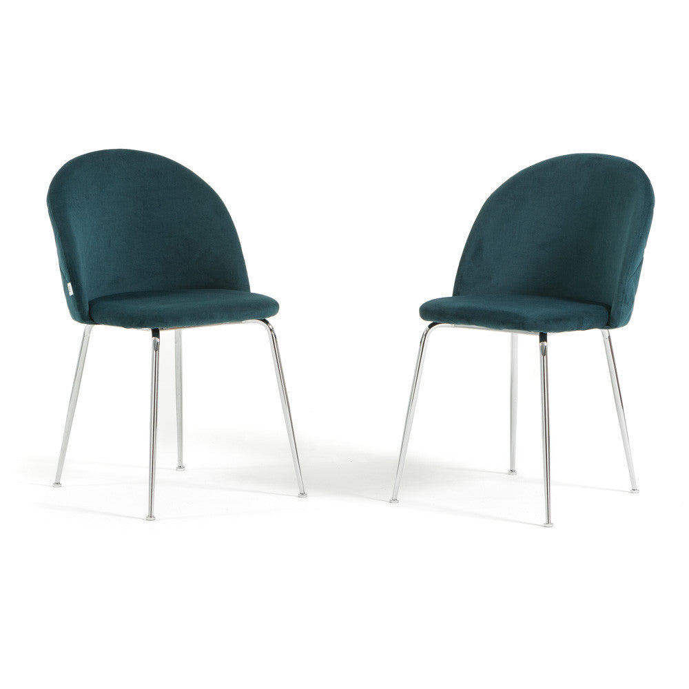Sara – sedia in velluto con schienale trapuntato a quadri, colore ottanio, gambe argento