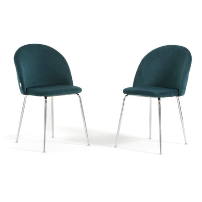 Sara – sedia in velluto con schienale trapuntato a quadri, colore ottanio, gambe argento