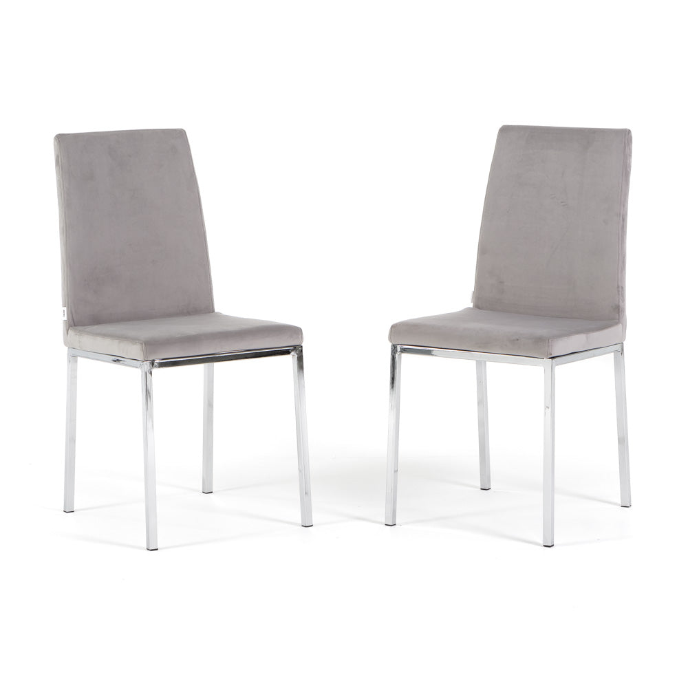 Alma – sedia in velluto con schienale alto e gambe in metallo, colore grigio chiaro, gambe argento