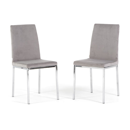 Alma – sedia in velluto con schienale alto e gambe in metallo, colore grigio chiaro, gambe argento