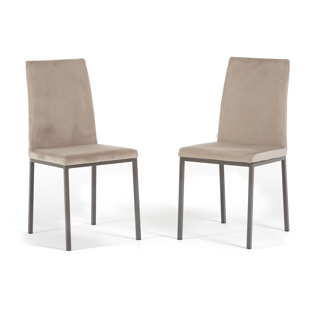 Alma – sedia in velluto con schienale alto e gambe in metallo, colore beige, gambe tortora