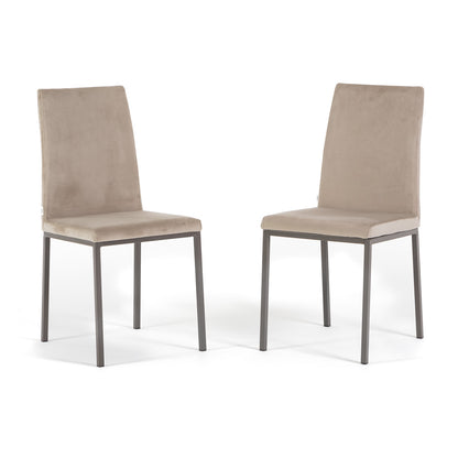 Alma – sedia in velluto con schienale alto e gambe in metallo, colore beige, gambe tortora